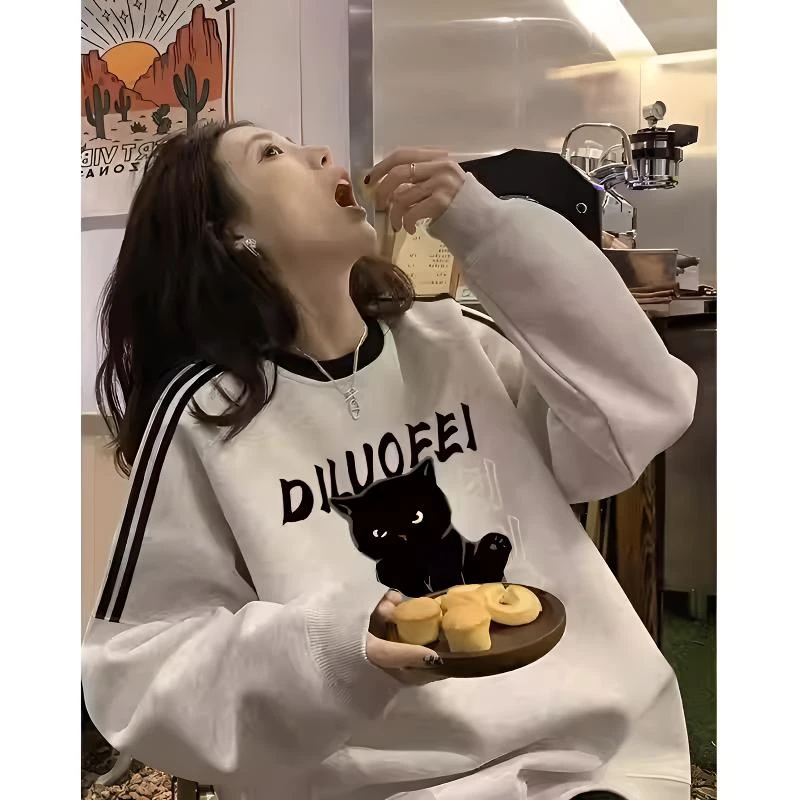 春秋韩版chic三条杠卫衣女胖mm大码宽松显瘦ins潮正肩薄外套上衣