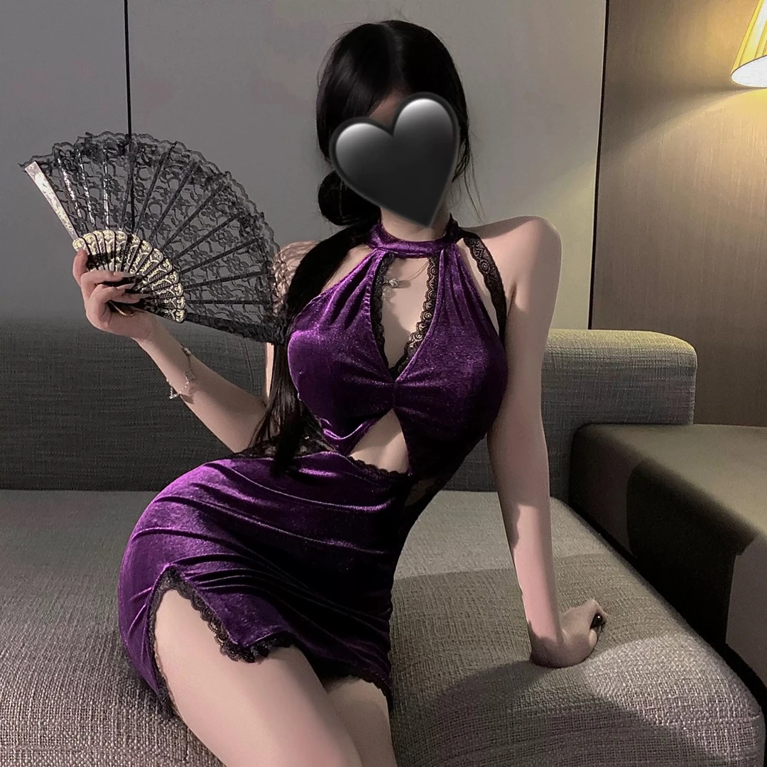 紫色迷离~·性感镂空小胸女纯欲风显瘦小清新风睡裙