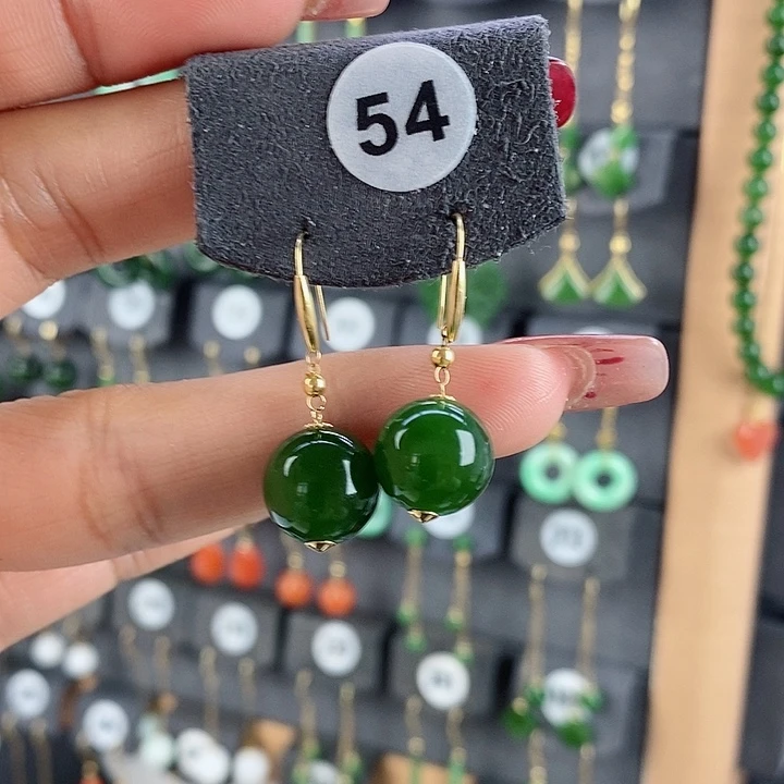 和田玉耳饰18K金镶嵌