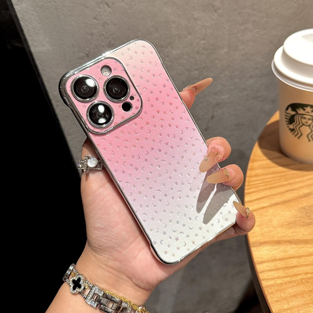 散热无边框晕染星星皮纹适用iPhone15pro手机壳16promax防指纹14