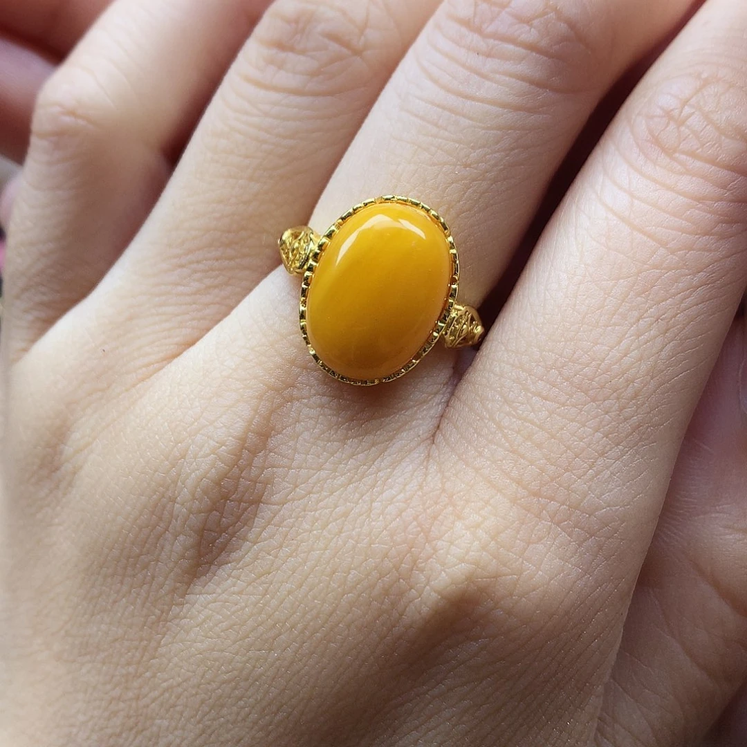 蜜蜡银S925镶嵌戒指戒指