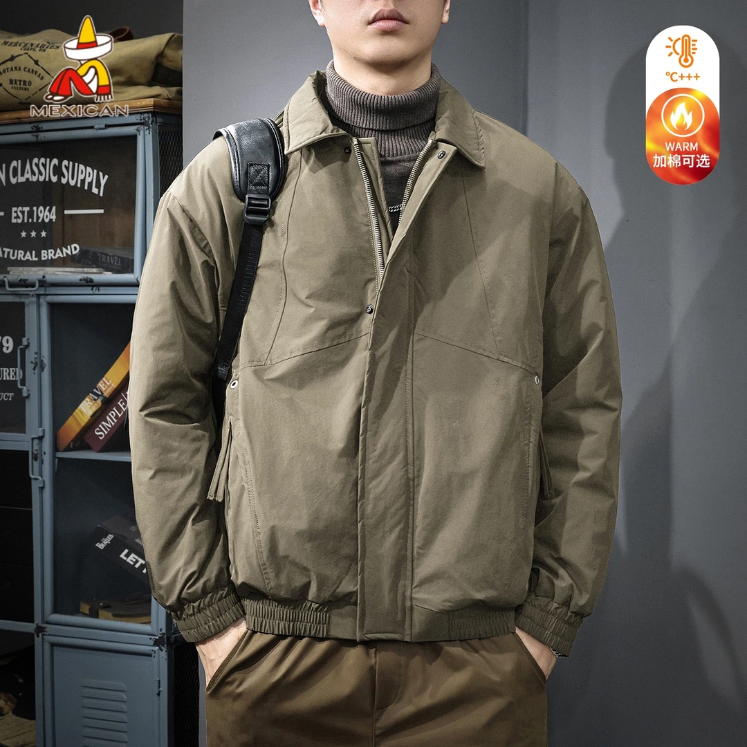 Mexican/稻草人冬季新款翻领棉服男款加厚保暖棉衣男士长袖外套潮