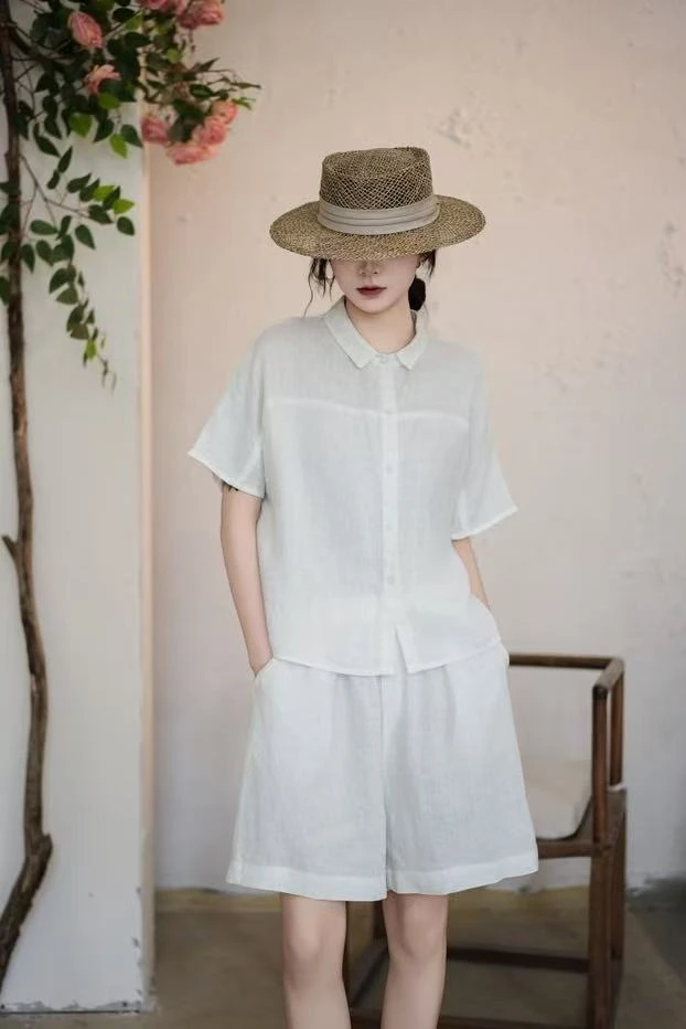 休闲亚麻套装夏季开衫纯欲风