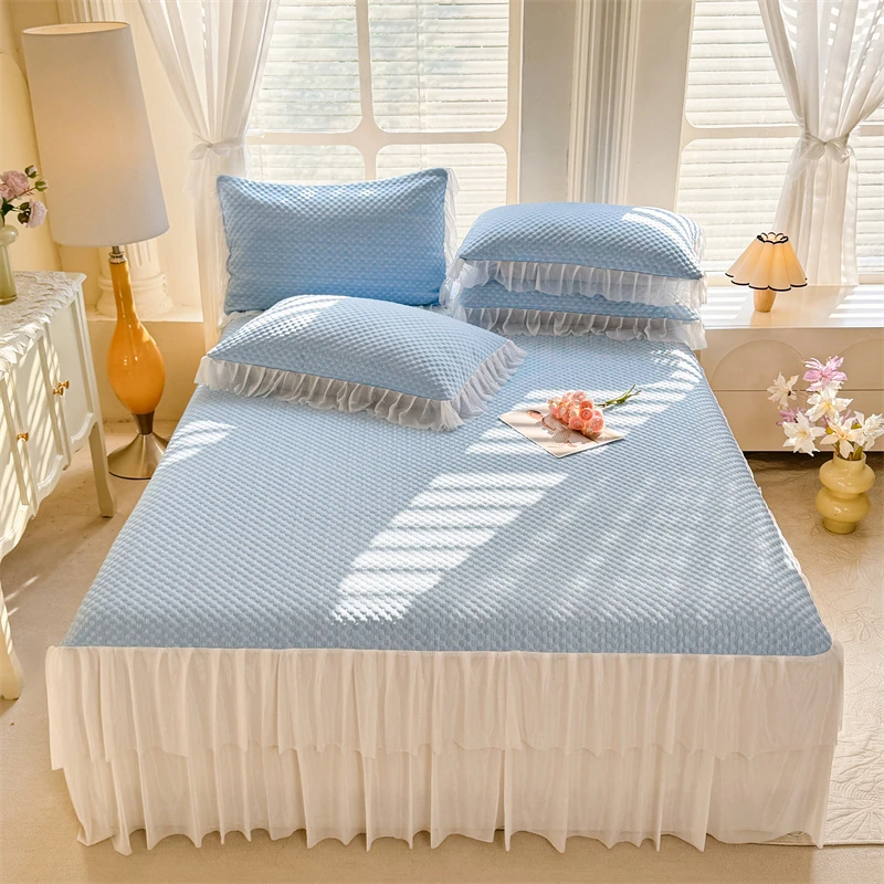 【官播】冰豆豆冰丝凉席三件套床单可水洗夏天空调软席子床裙款W