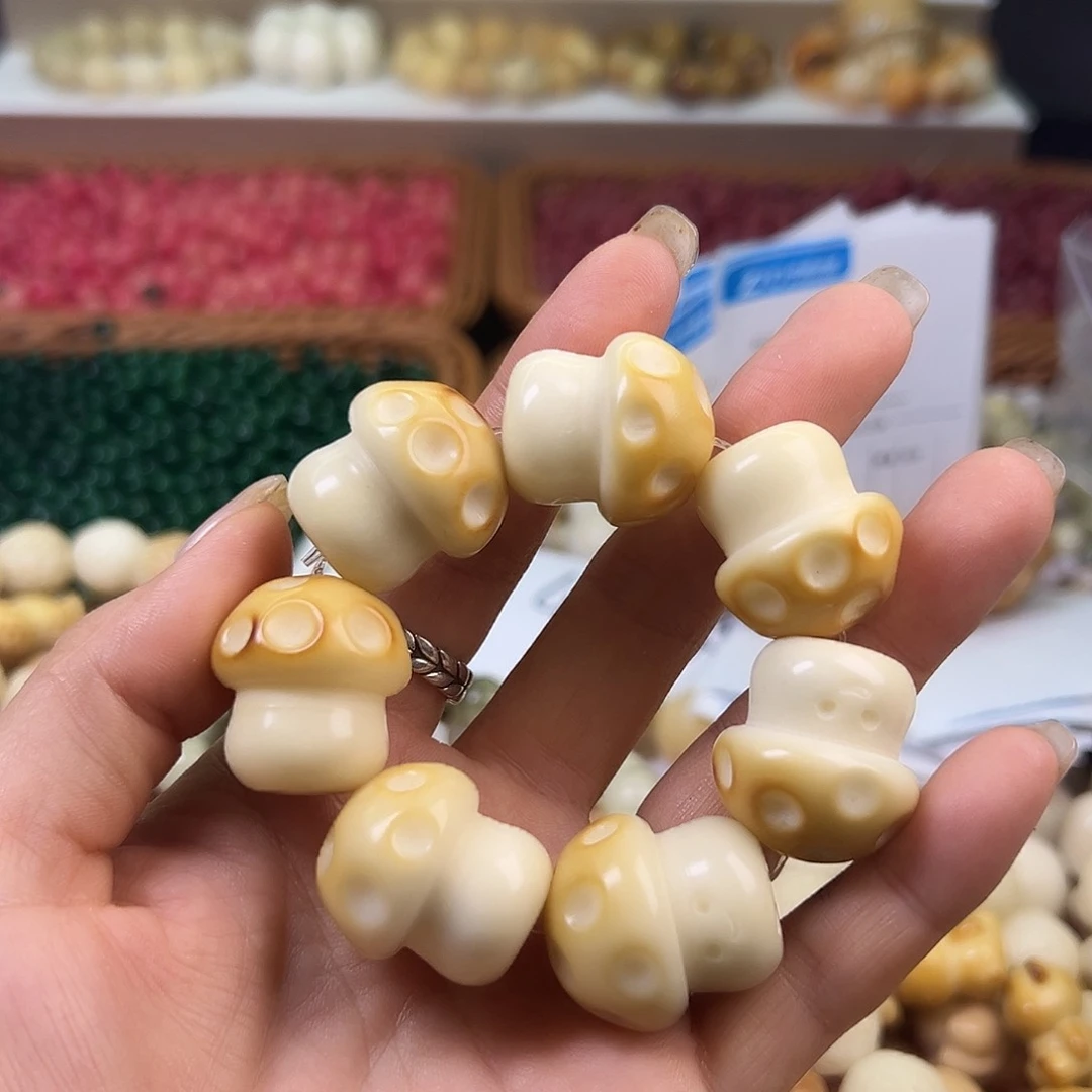 菩提根/象牙果手串瑕疵炭烤蘑菇手捻1条孔道有裂