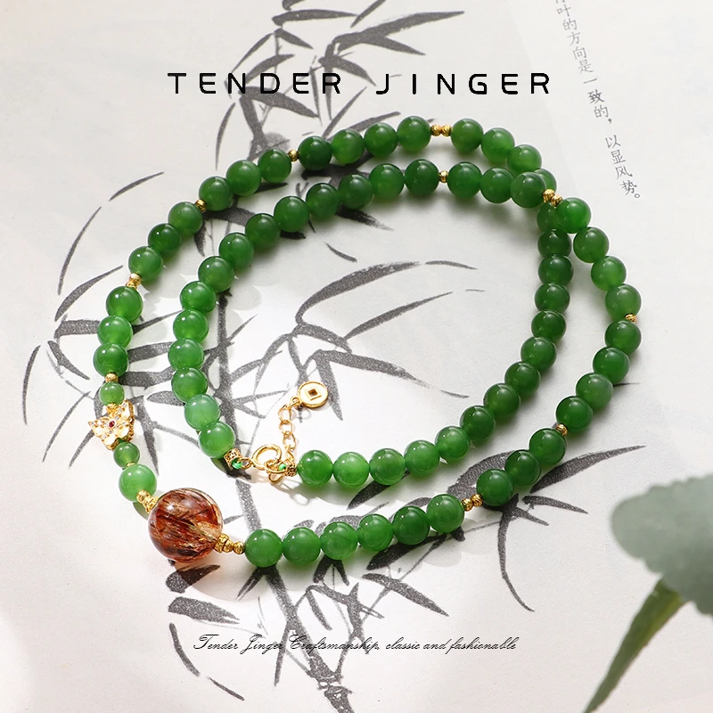 Tender Jinger新款天然和田玉黑金超蝴蝶项链轻奢高级