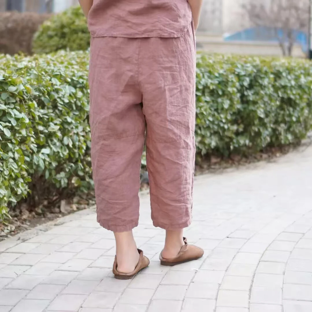66010新款砂洗亚麻显瘦百搭直筒裤，臀围130，裤长80宽松