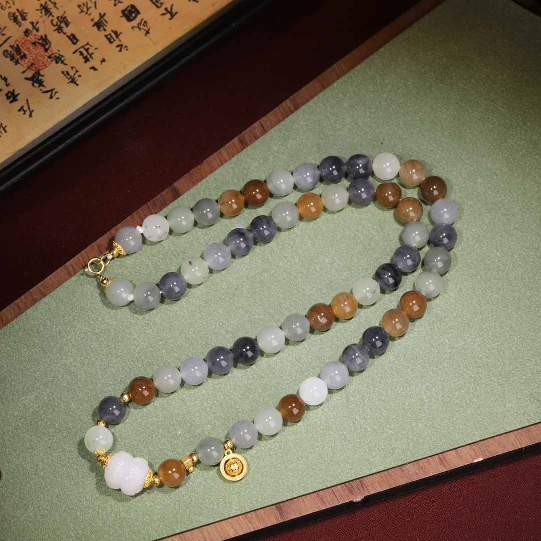 楼兰三彩新疆料【小娟珠宝】  JS61405  和田玉多宝项链