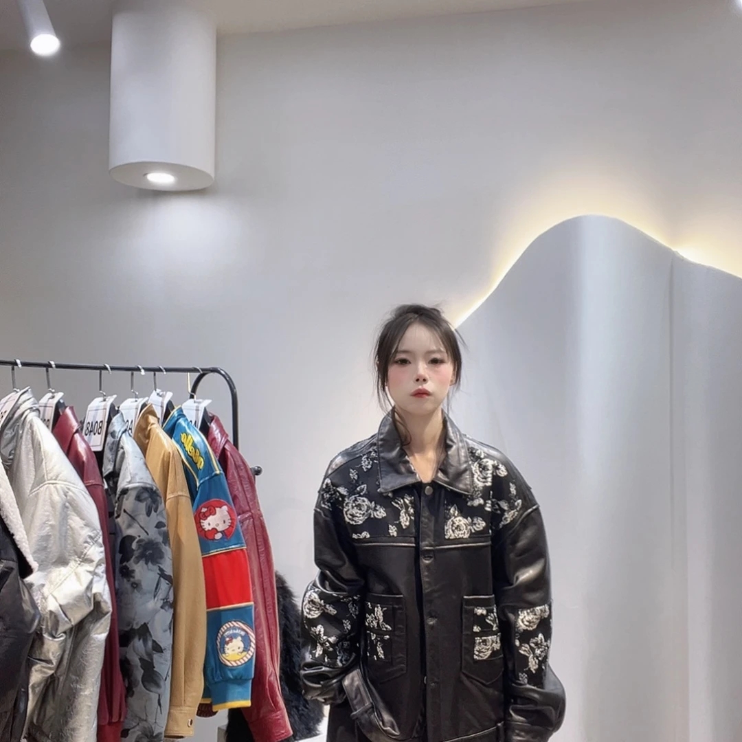 林***馆真皮皮衣外套中长