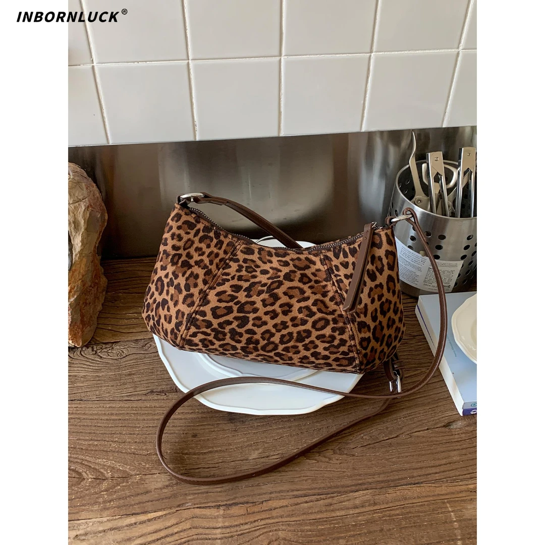 腋下包包女式2025新款潮超火通勤单肩包小众豹纹复古麂皮绒斜挎包