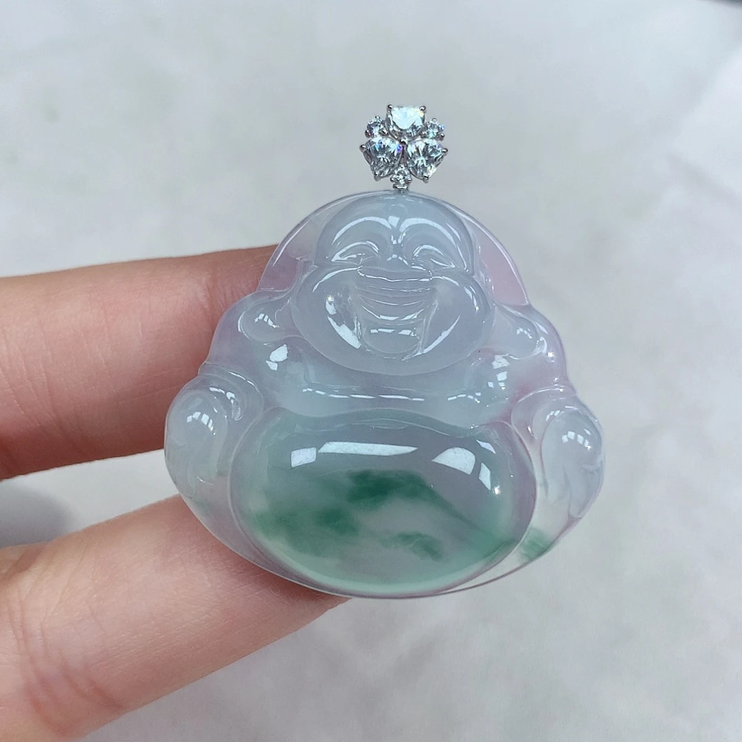 颈饰18K金镶嵌翡翠佛公