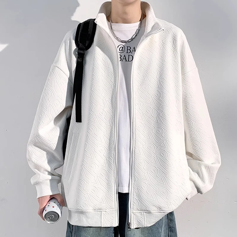 GS冬季潮牌设计感字母提花开衫卫衣男士立领潮流宽松大码外套男装