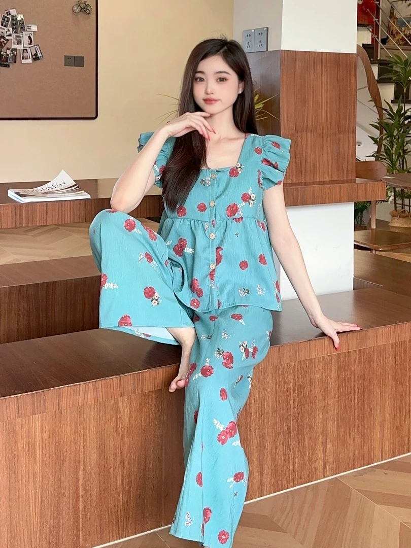 【2025新款】小飞袖套装夏季睡衣女小清新7215