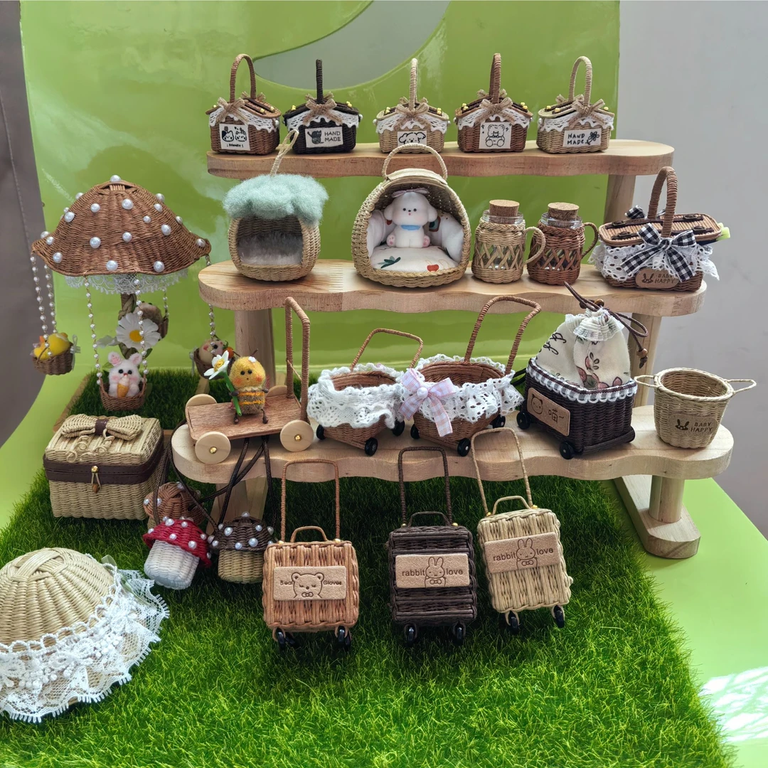 微缩手工编织节日用品潮玩非遗技艺编扎工艺纸藤装饰礼品