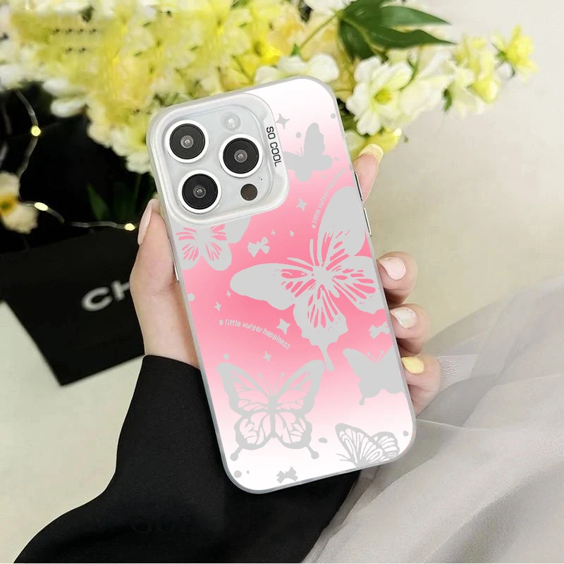 粉色蝴蝶彩银壳适用于iPhone苹果17华为QPPQ小米VIVO手机壳