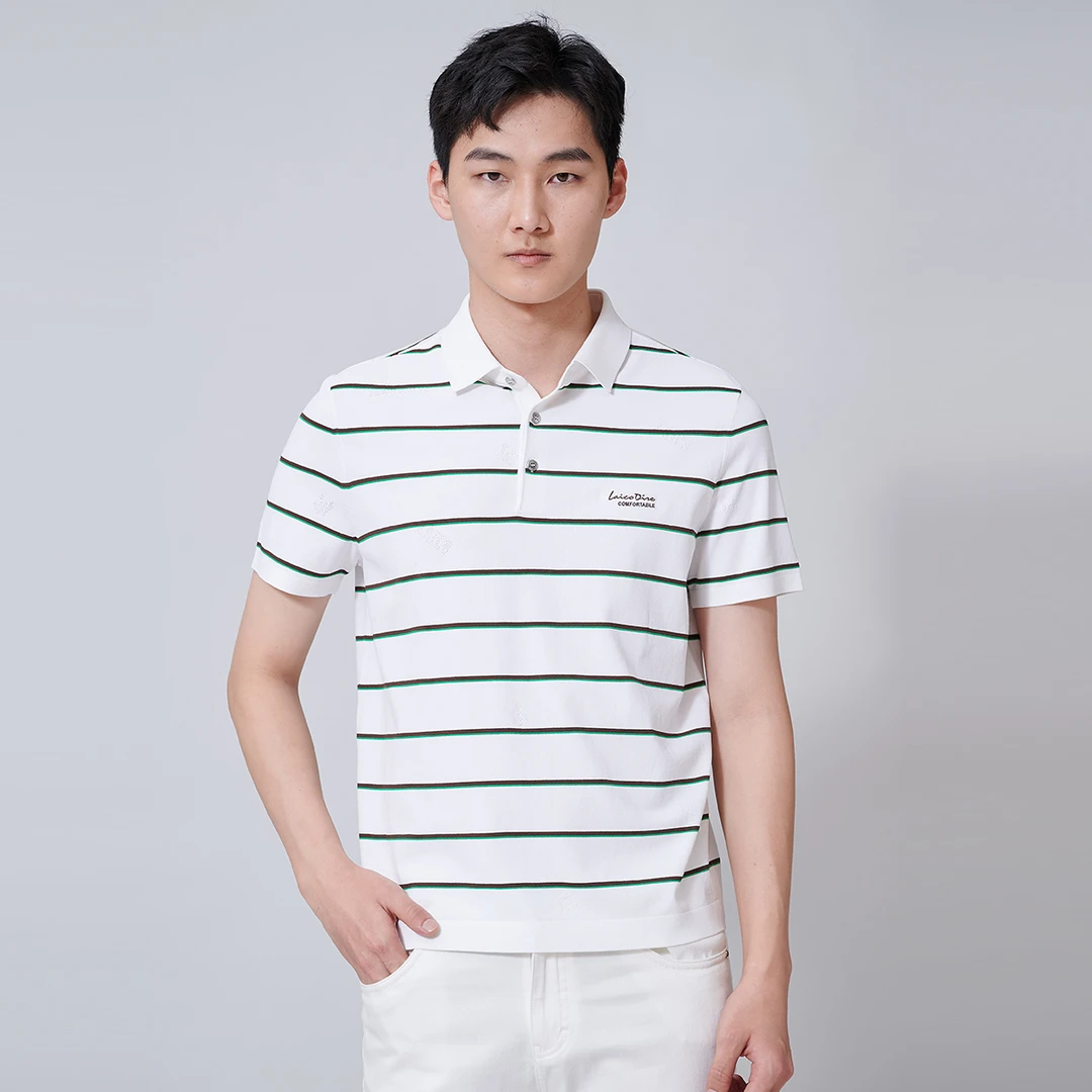 莱克代尔【凉感透气】夏季弹力亲肤防紫外线翻领条纹POLO衫23323037
