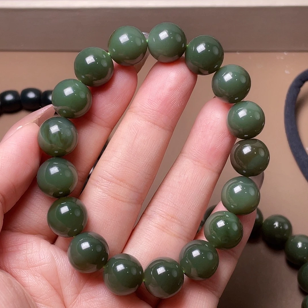 手链未镶嵌和田玉（碧玉）鸭蛋青 12