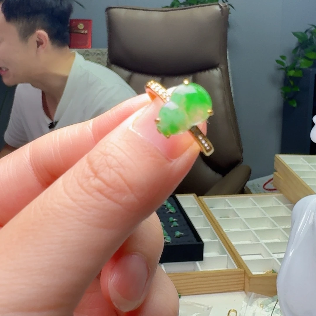 翡翠银S925镶嵌戒指天然