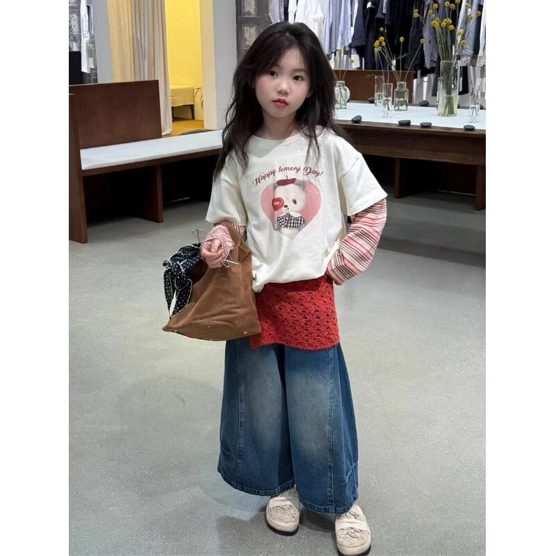 【现货】2025秋时髦小熊印花假两件女童打底衫 D709 709 R