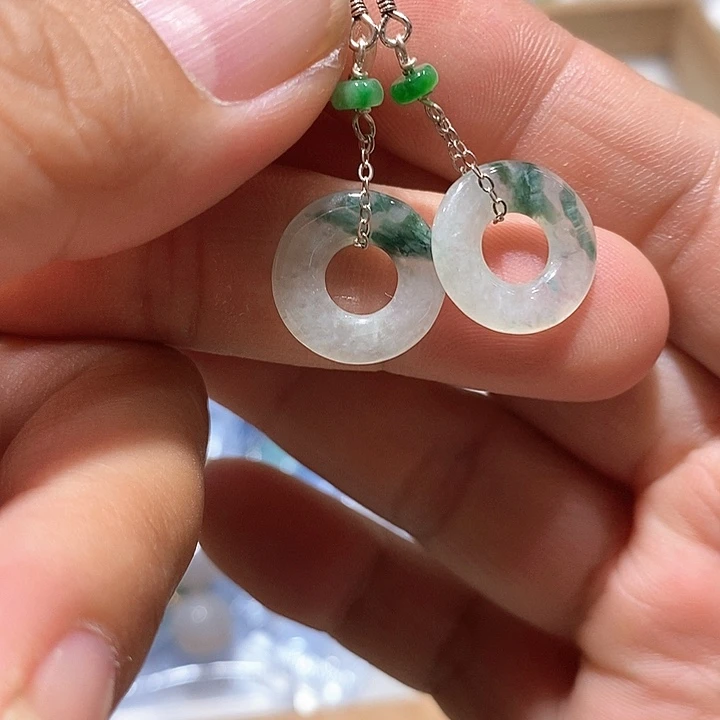 翡翠银S925镶嵌耳饰67号