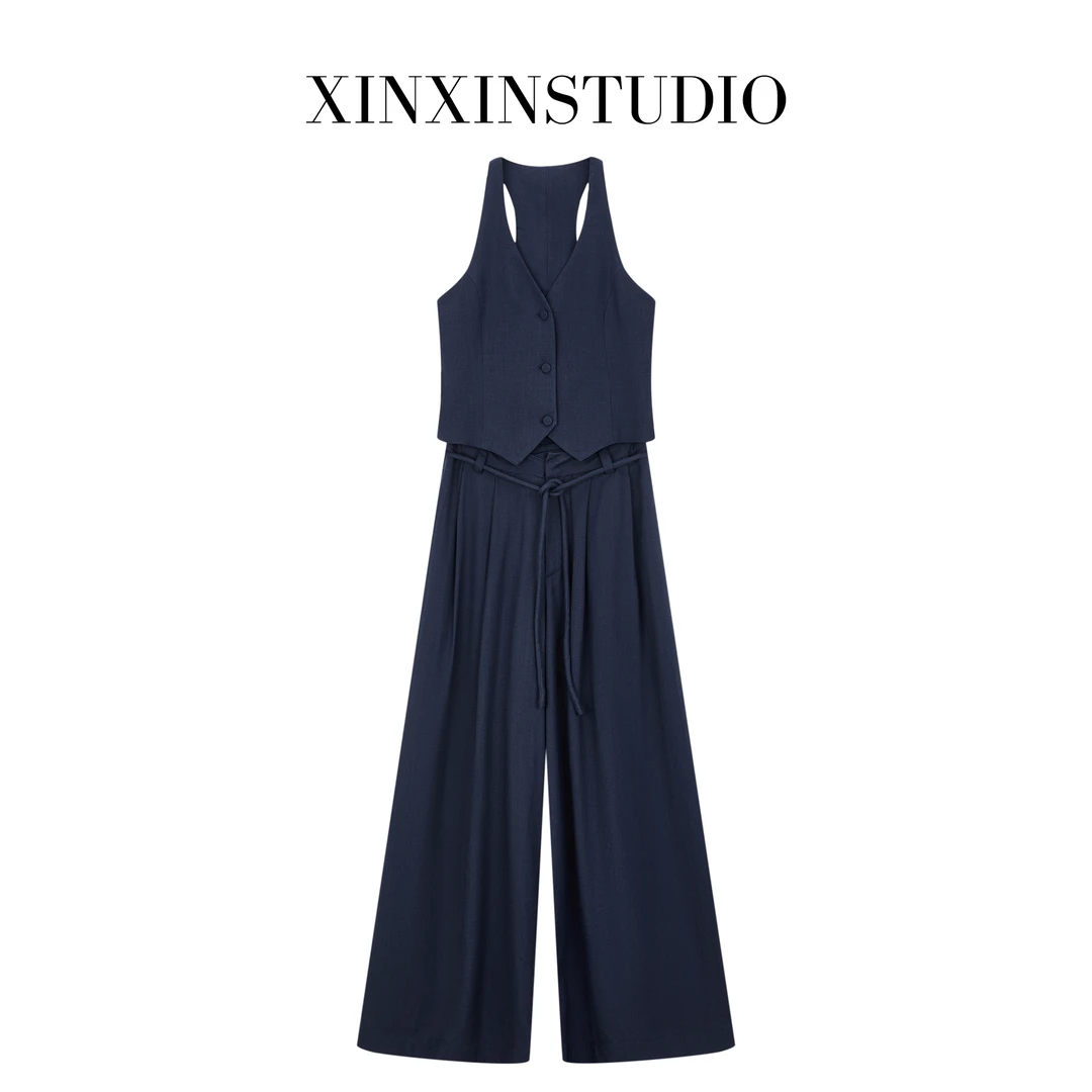 冯薪颖 时尚套装 马甲气质上衣百搭阔腿裤柔软舒适套装 Q506048