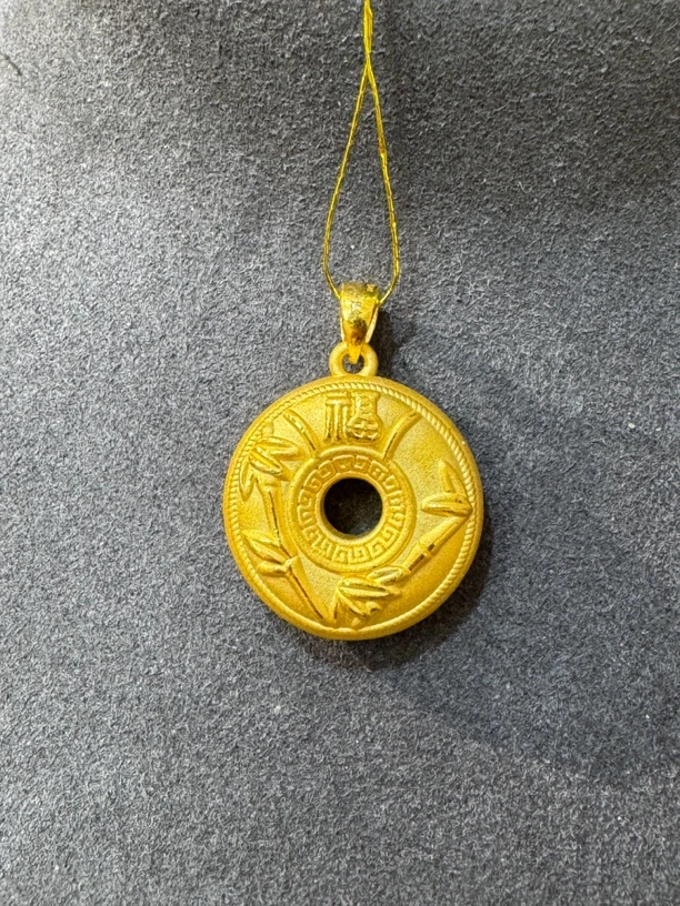 足金竹叶平安扣吊坠精致3.07克