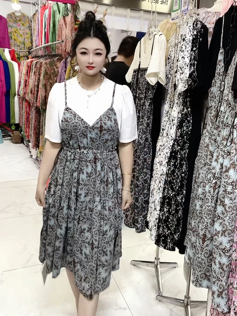 拼接假两件收腰显瘦连衣裙