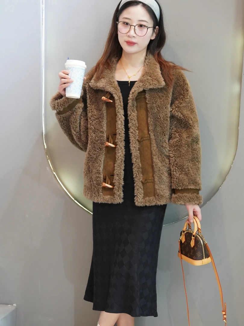 海宁春秋冬新款时尚立翻领正反两穿100%羊毛宽松女士外套2517