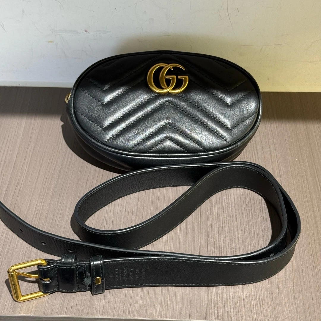 95新 GUCCI/古驰 16674837/KIKIFIFI/黑金马蒙腰包