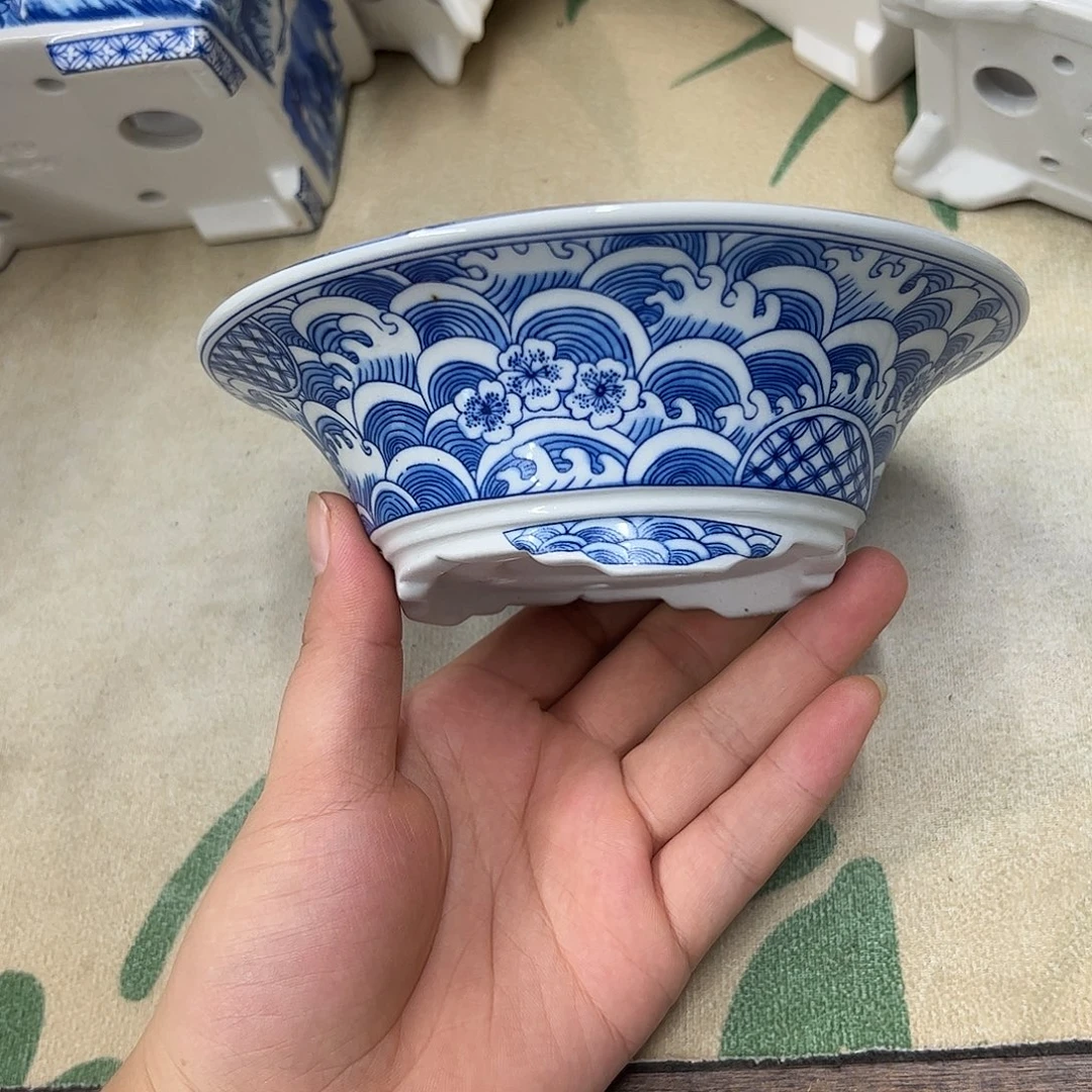 紫砂花盆839号瑕疵15/5cm仿手绘海浪花纹