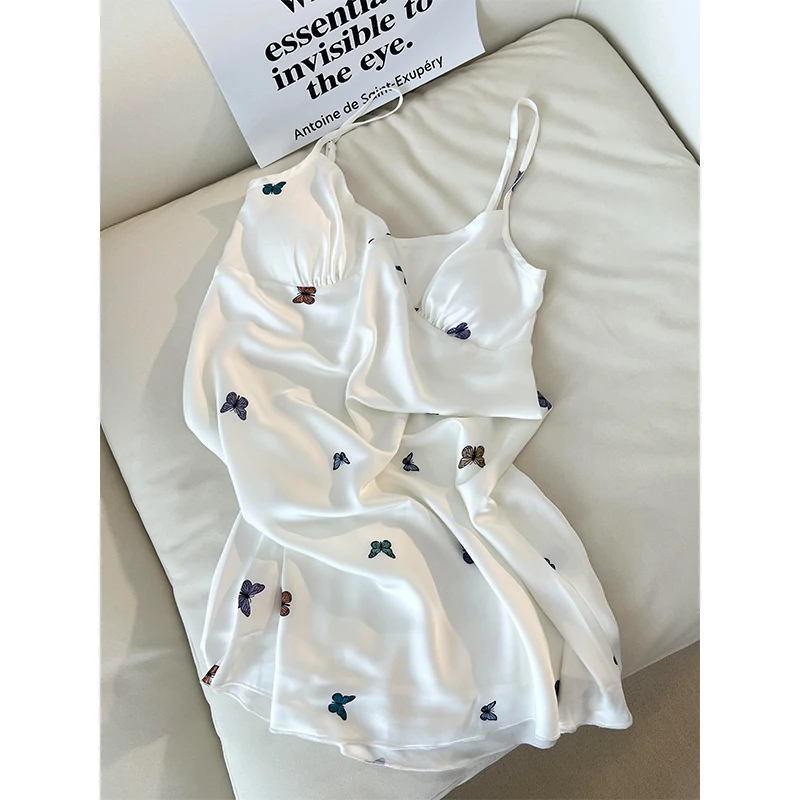 【彩色蝴蝶】法式性感小清新冰丝吊带睡裙女春夏季新款家居服连衣裙