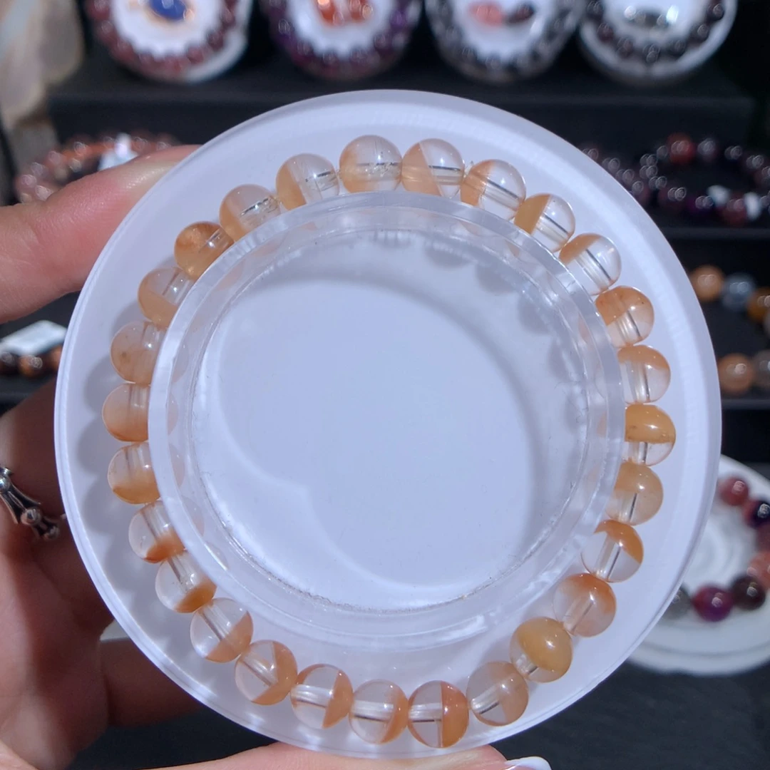 水晶手链未镶嵌聚宝盆橘粉兔毛7.2m