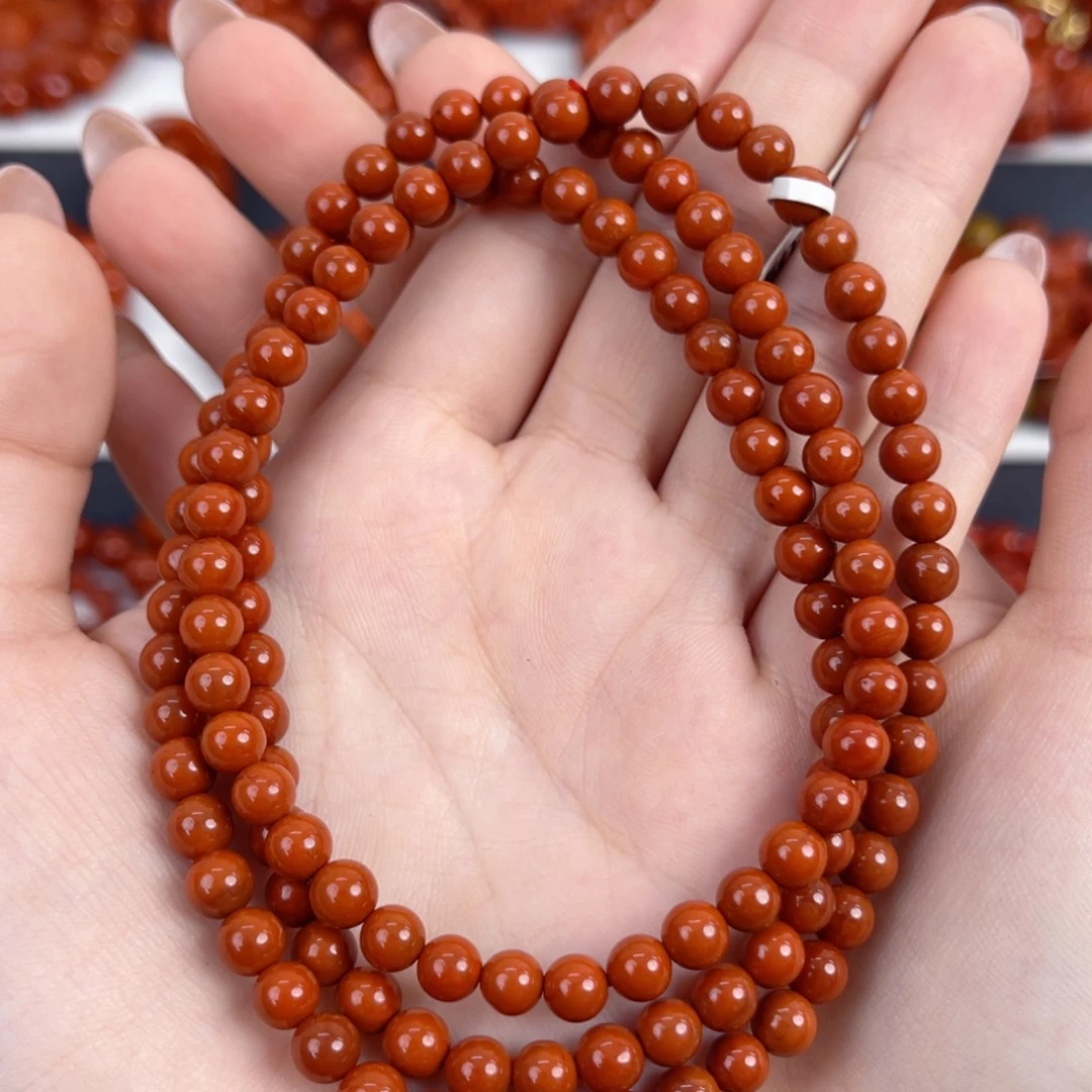 南红玛瑙未镶嵌瓦西柿子红满肉5mm多圈