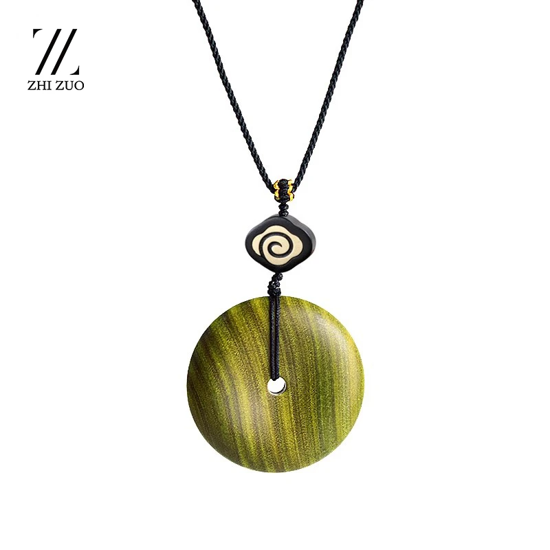 至作绿檀木平安扣吊坠项链檀香新中式饰品木质挂件车挂小众文玩