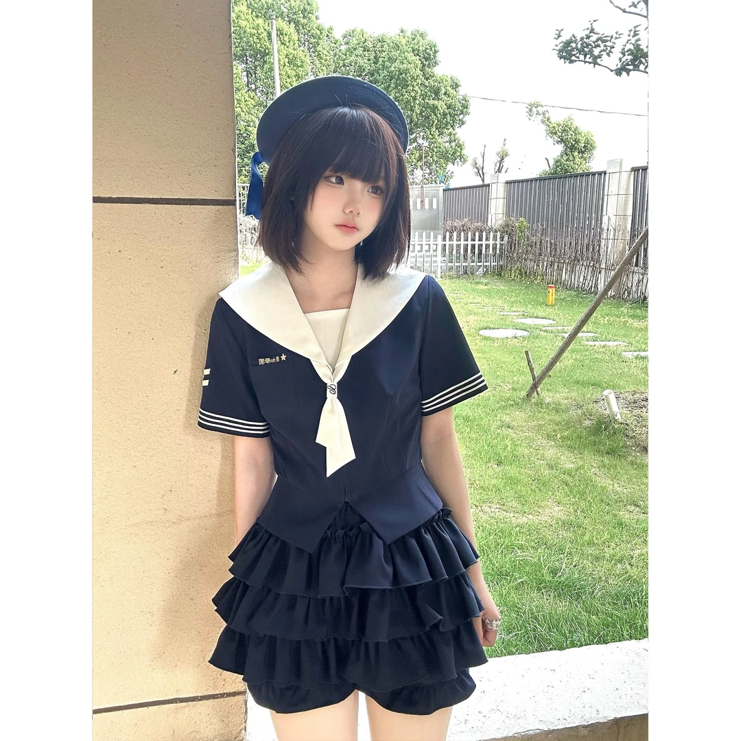 车厘子jk【藤加学园】原创刺绣收腰学院风海军领水手服蛋糕短裙