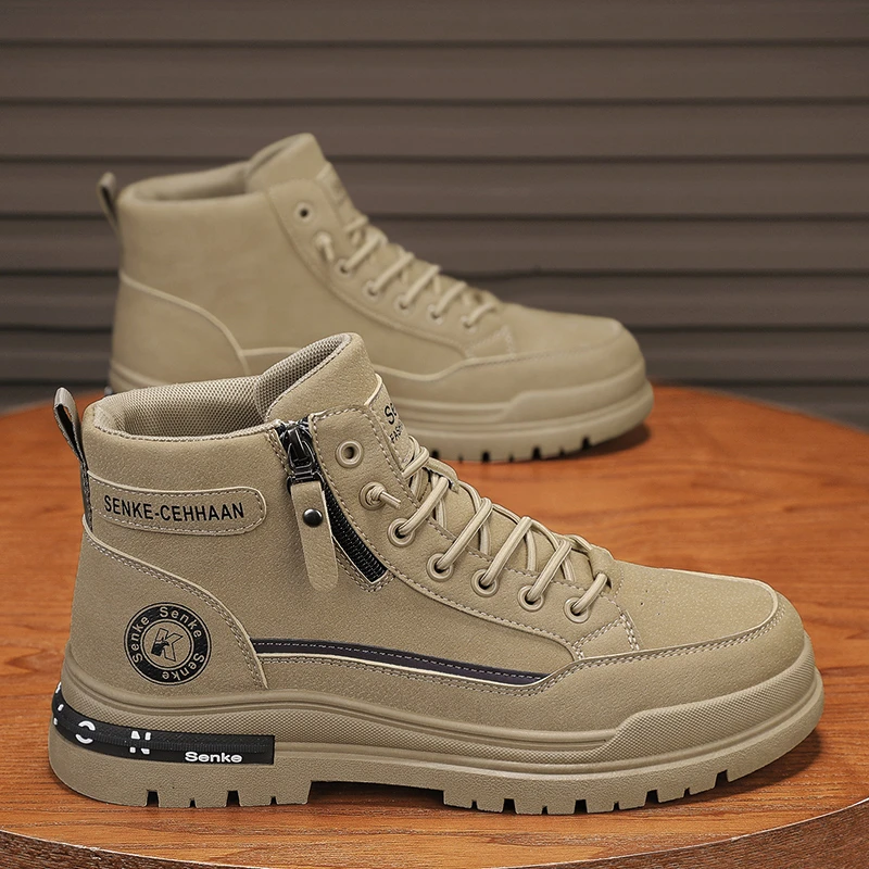【爆款】秋季新款工装靴男鞋增高耐磨潮鞋软底高帮休闲鞋潮流英伦风