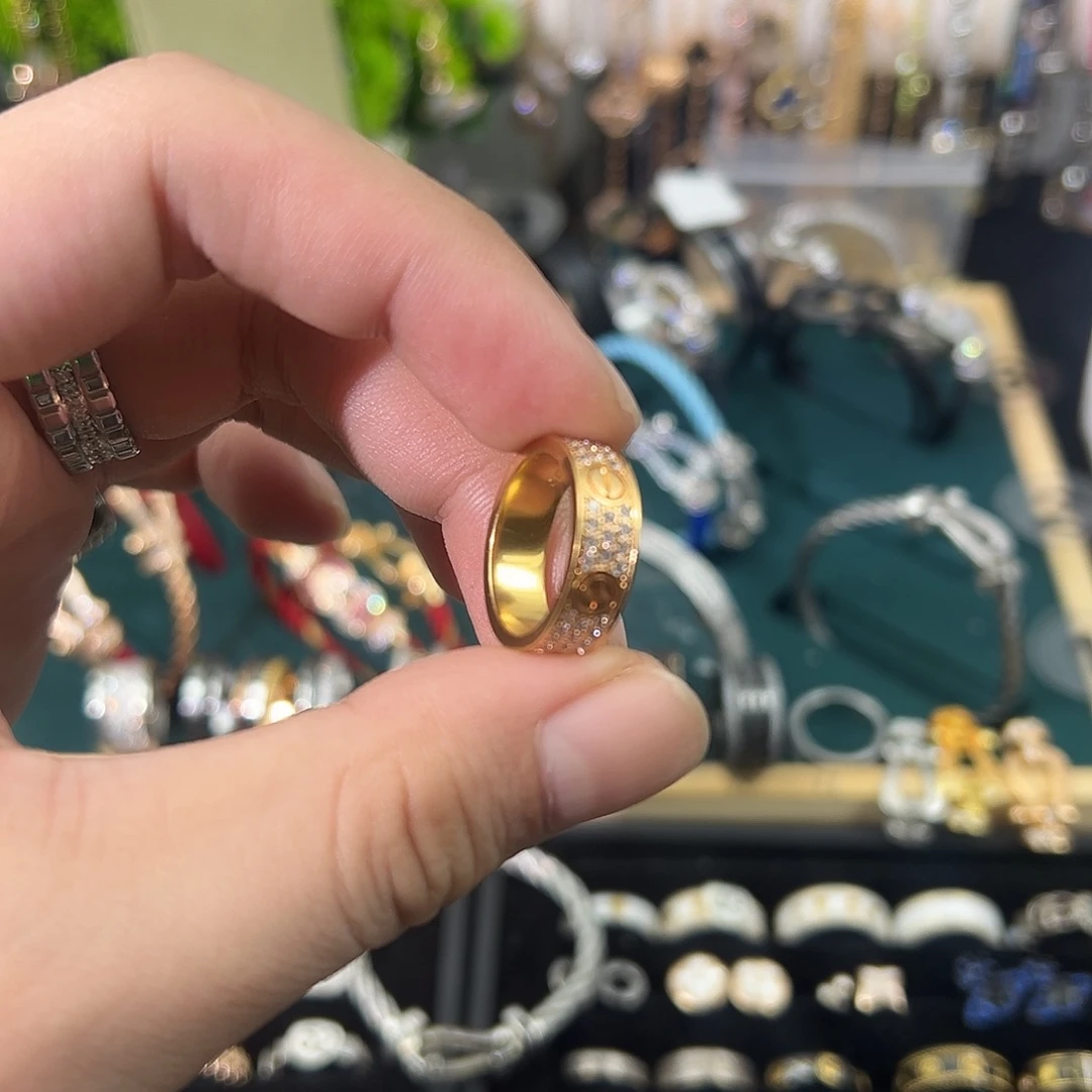 大理石非金属玫瑰金v金版满天星戒指美码8