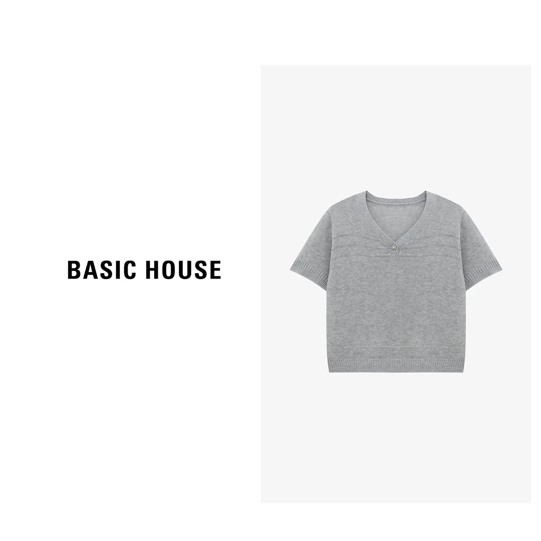 Basic House/百家好夏季宽松莱赛尔短袖亚麻针织衫-B0625B5DVN2