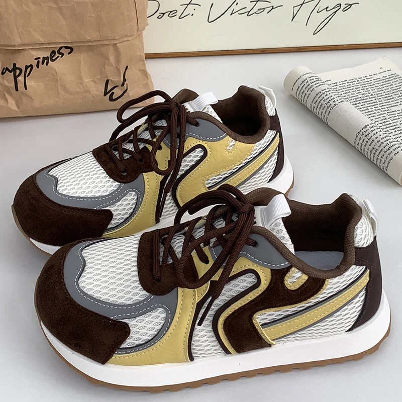 网面复古透气德训鞋女2025夏季新款原创小众拼色阿甘鞋时尚休闲鞋