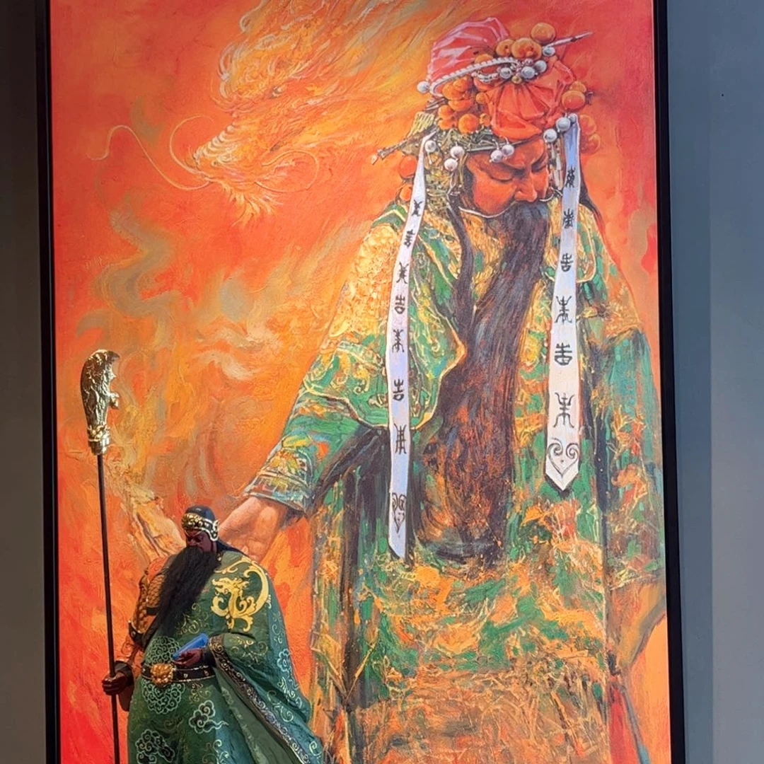 黄杨木关公手工油画2米