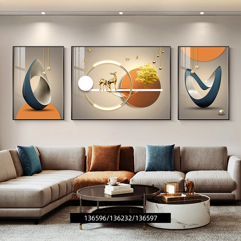 现代客厅高级感装饰画三联抽象画沙发背景墙挂画6080
