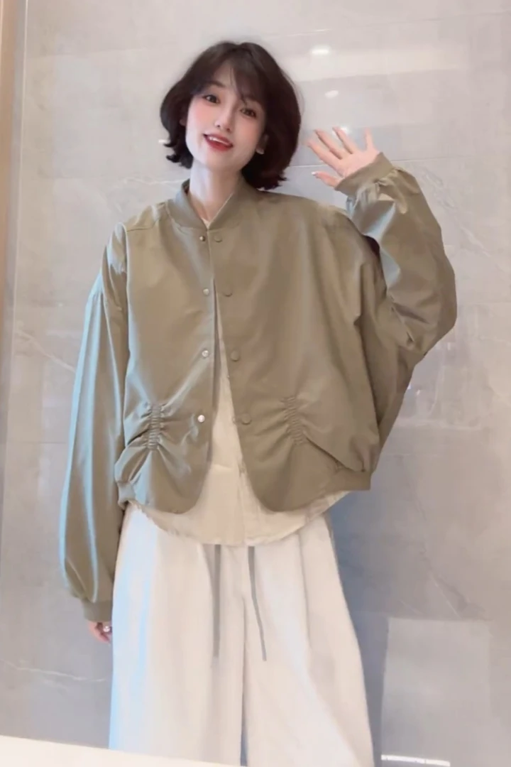 短款时尚透气时尚高级外套女秋季新款2025设计感小众褶皱漂亮上衣