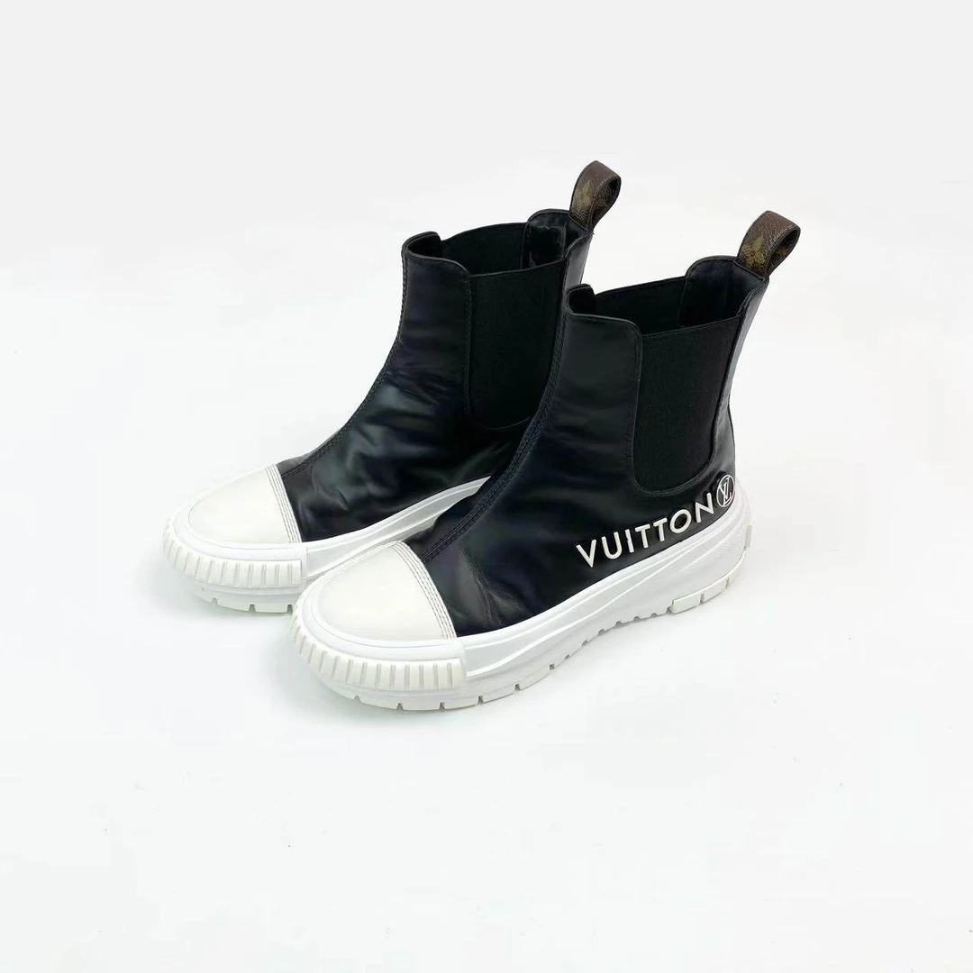 95新 LouisVuitton/路易威登 gg291 Squad 黑白老花短靴 37码微瑕