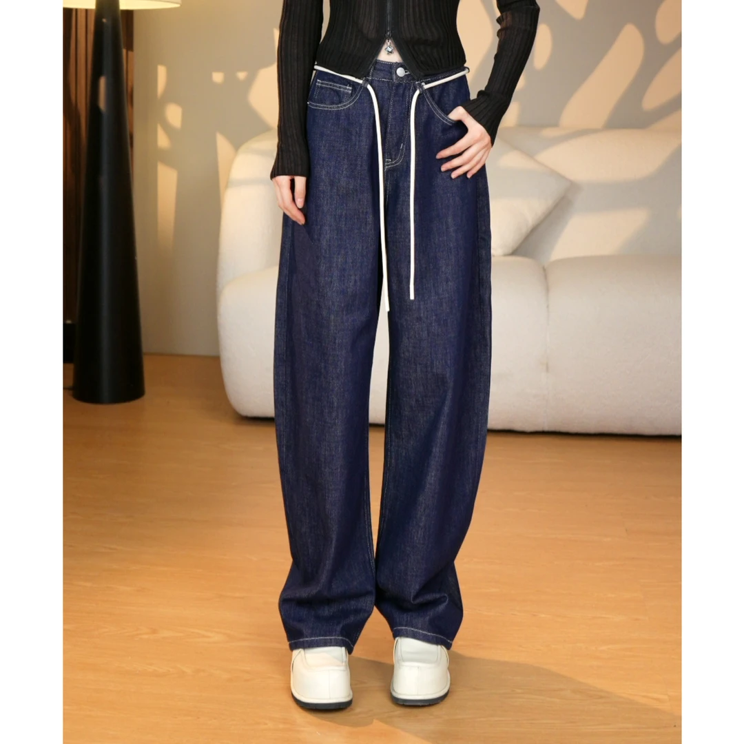 2025春季新款高品中高腰显瘦弯刀裤休闲百搭阔腿牛仔裤女