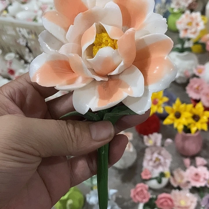 瓷片纯手工陶瓷花摆件瑕