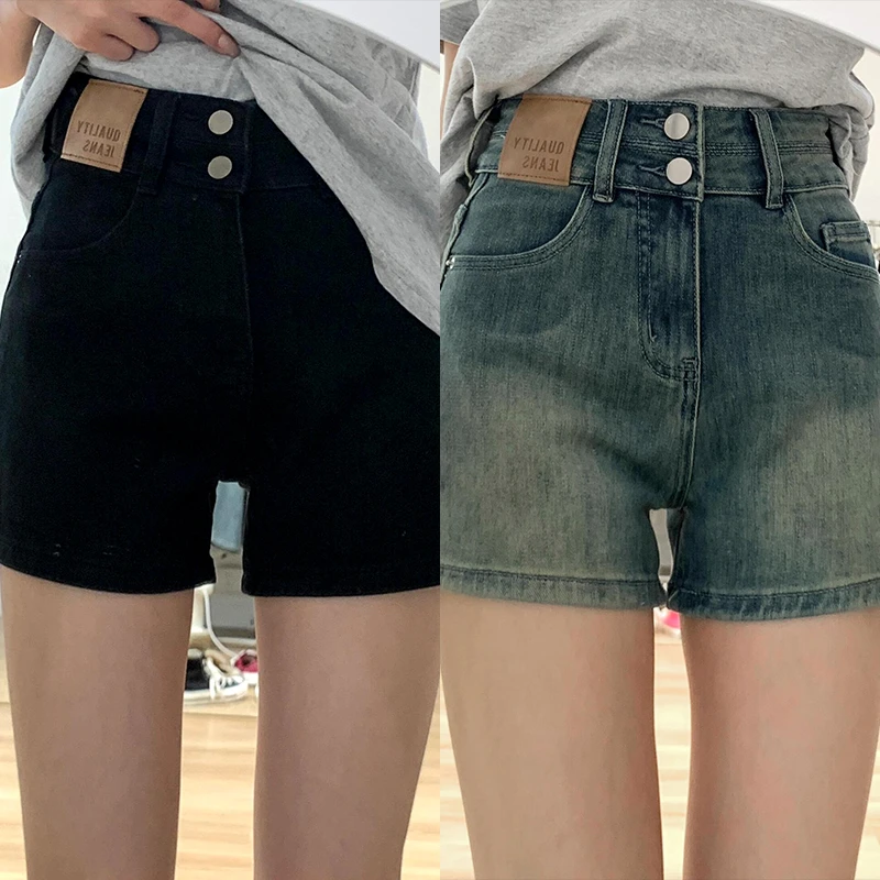 复古弹力牛仔短裤女高腰夏季新款大码胖mm显瘦梨型大码牛仔短裤