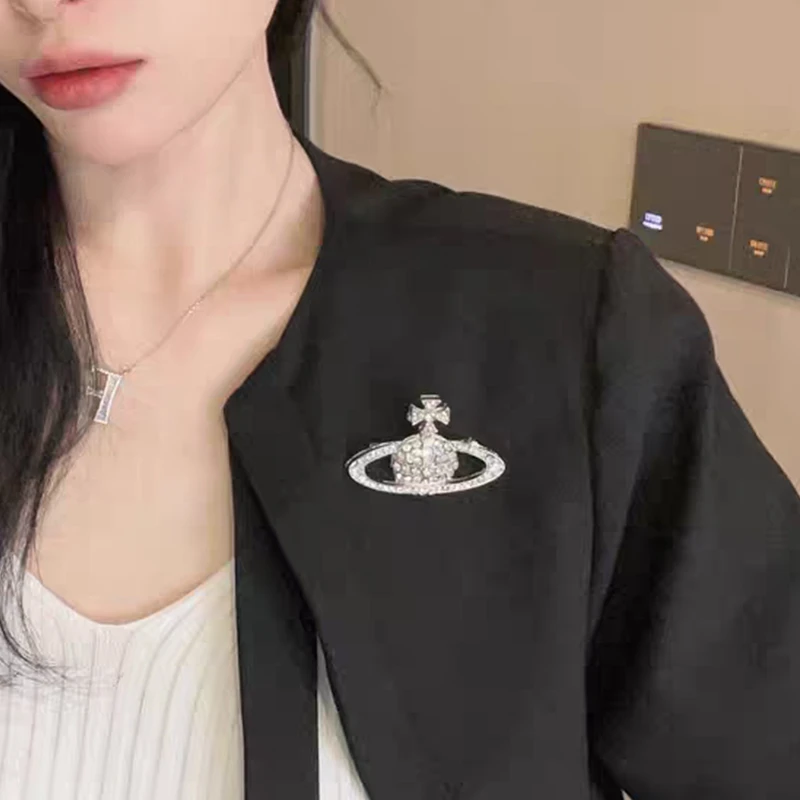 铜合金合成锆石胸针 满微镶土星圆环胸针AAA