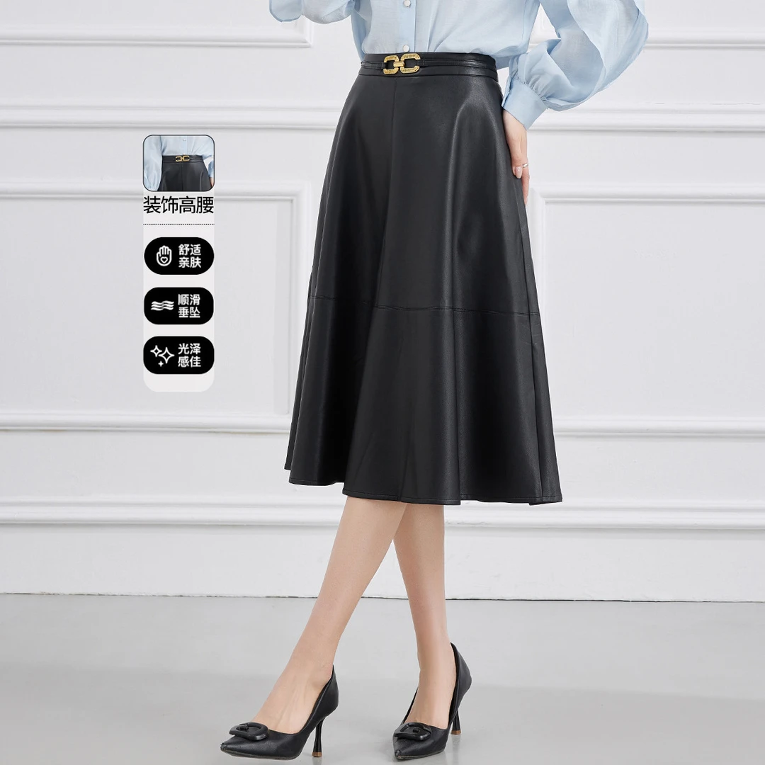 【PU半截裙】2025春季新款A字高腰皮裙显瘦中长款女式伞裙TC661077
