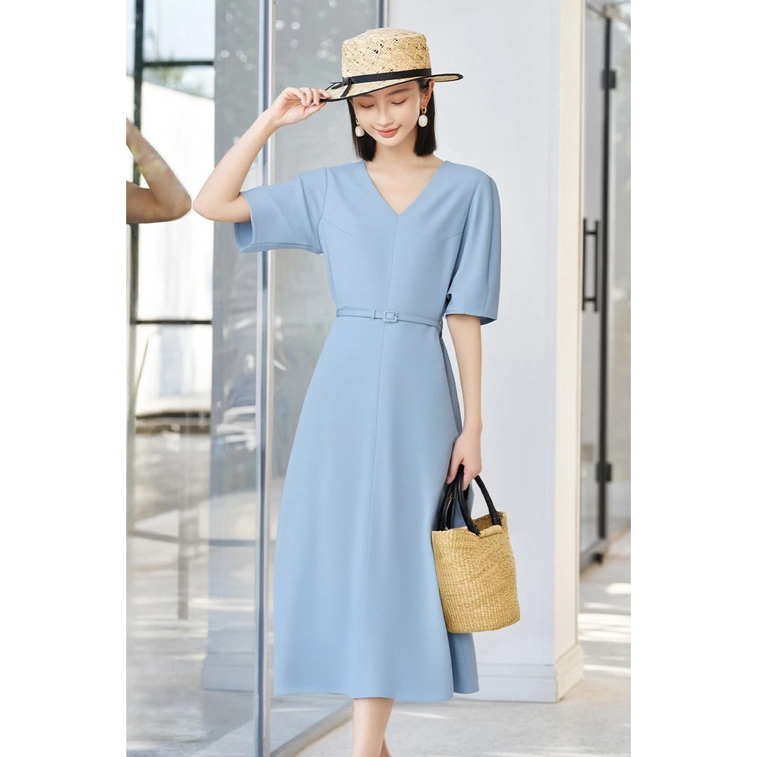 明日有雨 | 简约V领连衣裙收腰职场通勤裙子5R25BL1735