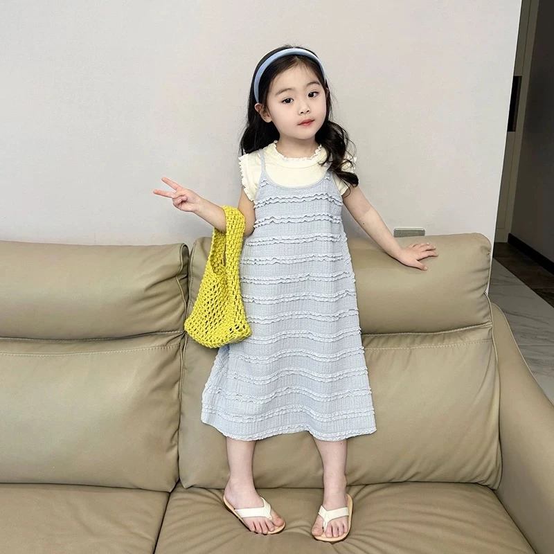 【陈思晨】亲子款夏季新款女童连衣裙套装短袖休闲吊带裙两件套